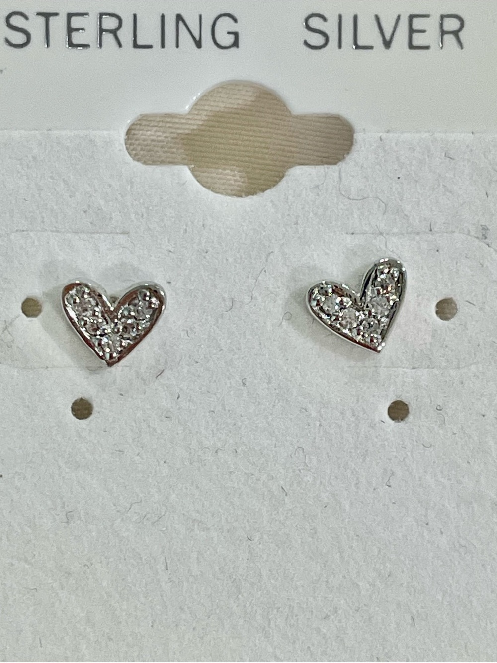 Sterling Silver Minimalist Heart Pave Crystal Stud Earrings - Silver